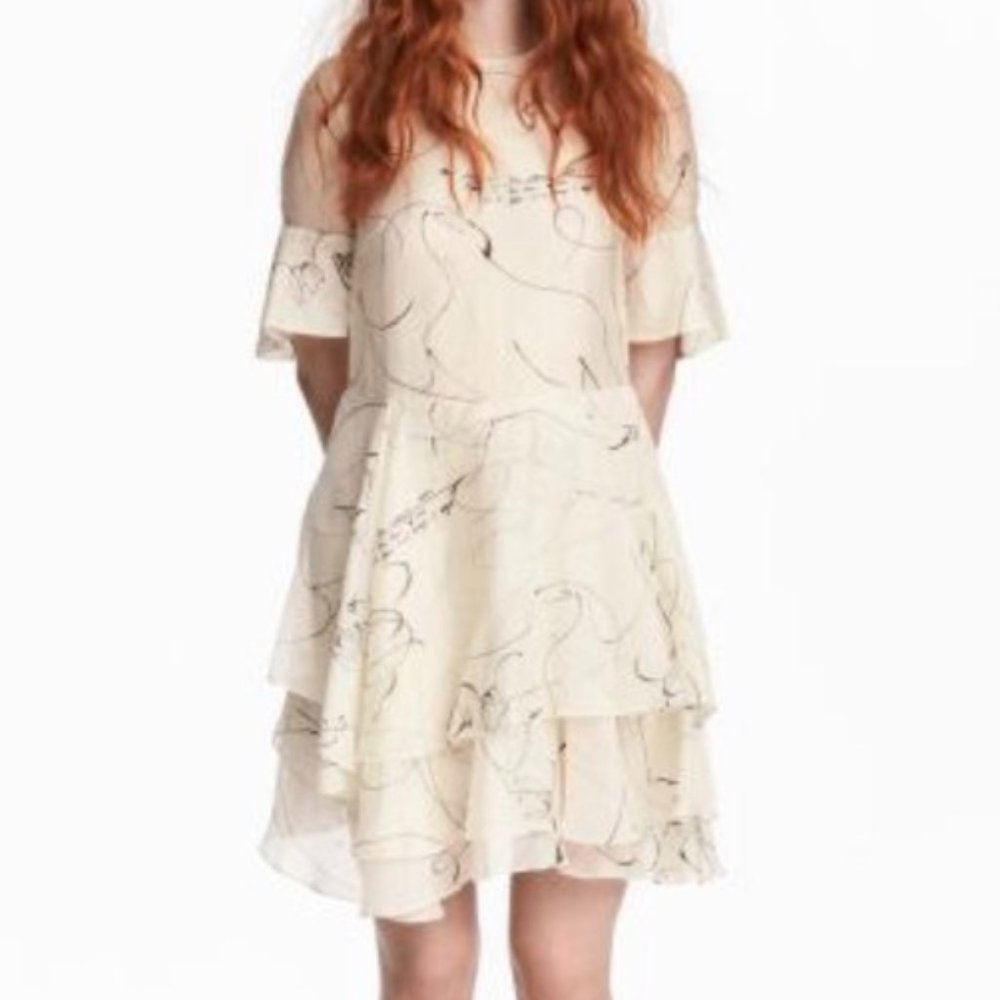 H&M Conscious Tiered Ruffle Brushwork Dress